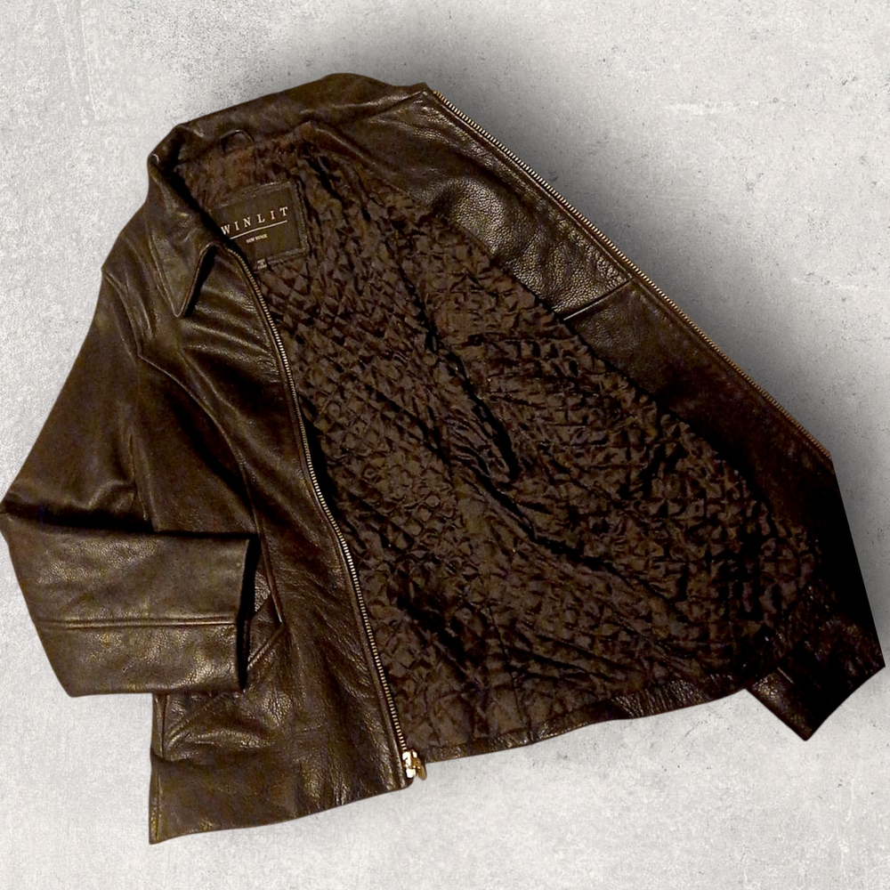 Winlit Dark Brown Women's Leather Jacket Size Medium With Gold Accents - Picture 12 of 14